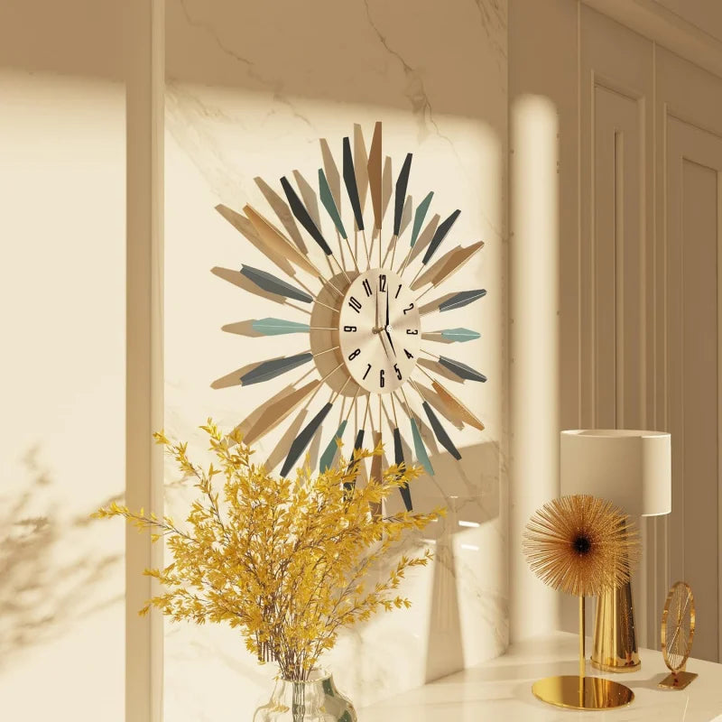 Wall Clock Metal Decorative, Mid Century Silent Non-Ticking Big Clocks, Modern Home Decorations for Living Room
