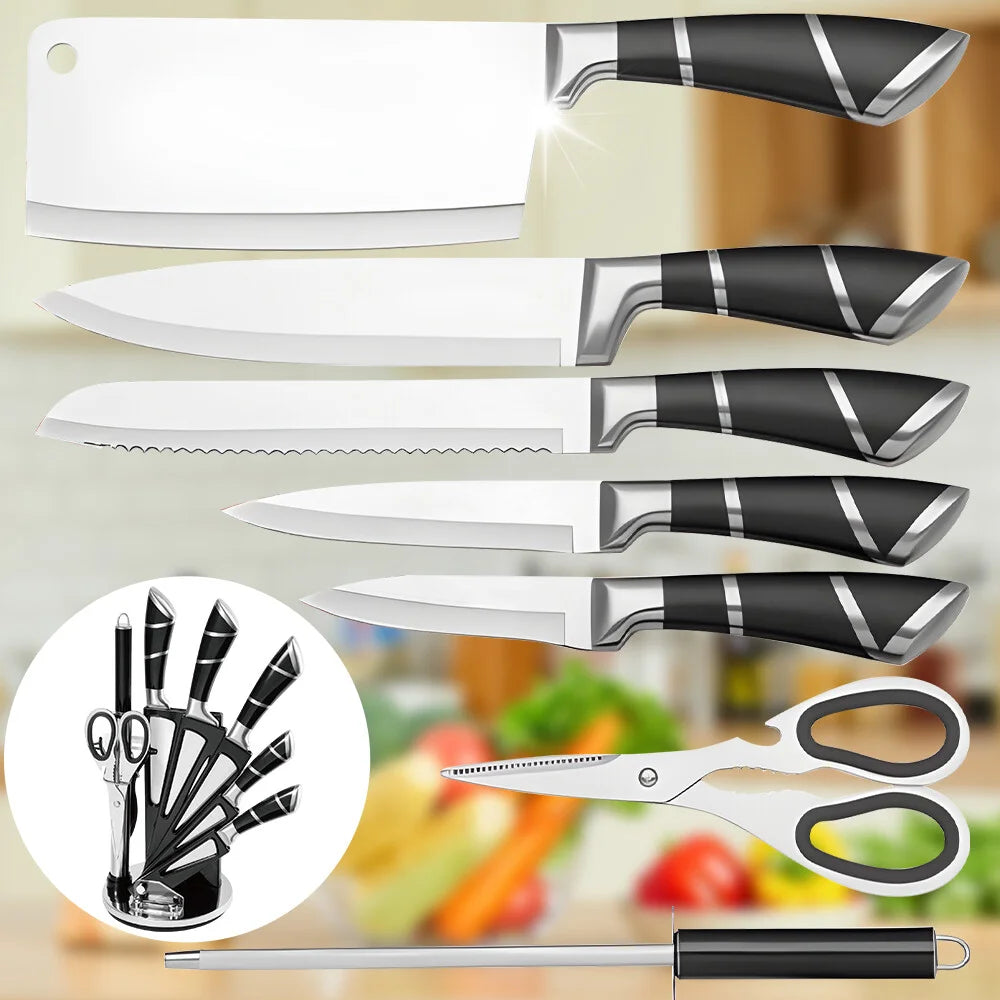 ZENG Stainless Steel Kitchen Knife Set With Sharpener And Nonstick Coating