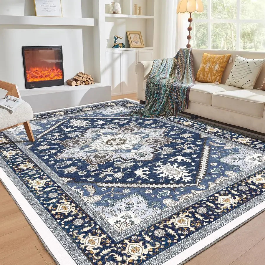 Washable Non-Slip Backing Faux Cashmere Low-Pile Area Rug
