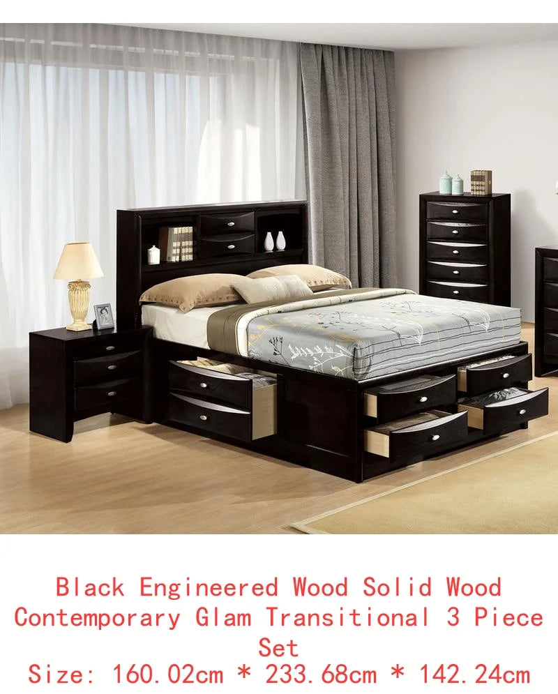 Contemporary Bed With Footboard Drawers And Headboard Bookcase