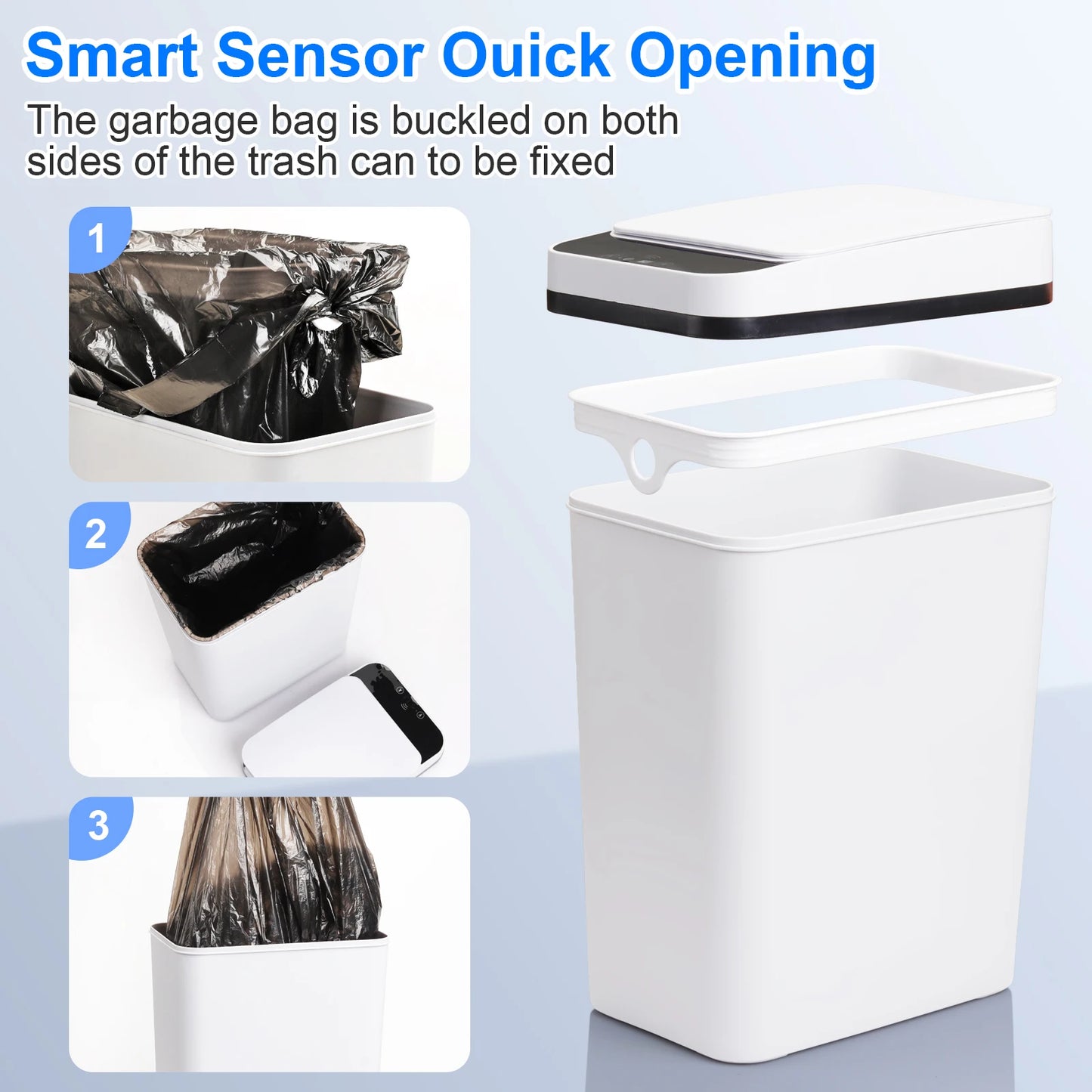 NONECN 2 Pack Bathroom Automatic Touchless Trash Cans With Lid