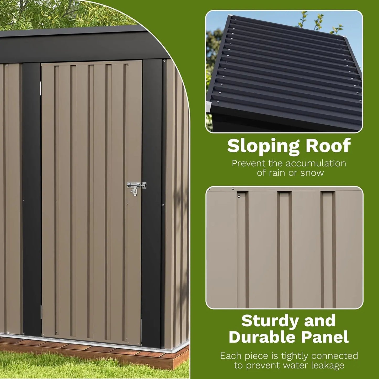 Metal Outdoor Storage Shed With Lockable Door And Waterproof Roof