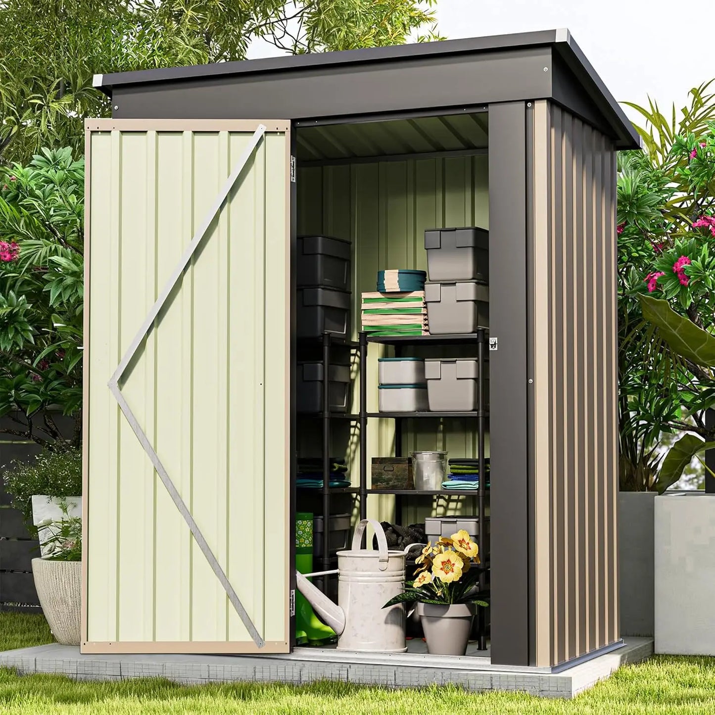 Metal Outdoor Storage Shed With Lockable Door And Waterproof Roof