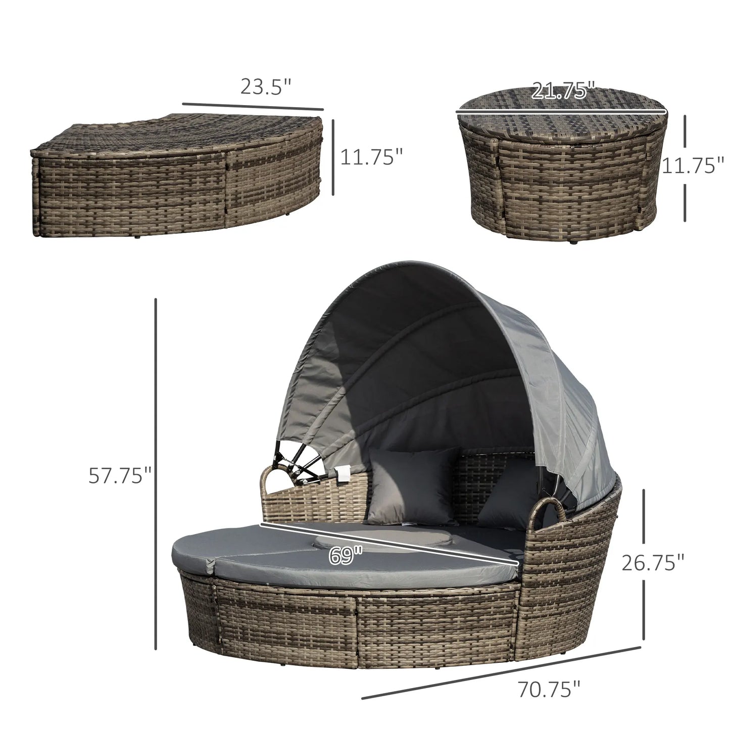 Outsunny Outdoor Convertible Daybed 4 Piece Furniture Set Sofa Table Chairs