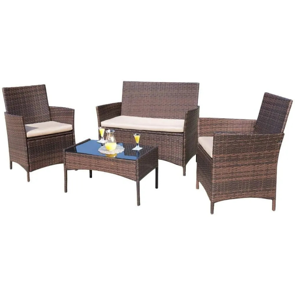 4 Piece Outdoor Patio Furniture Set Rattan Wicker Chairs
