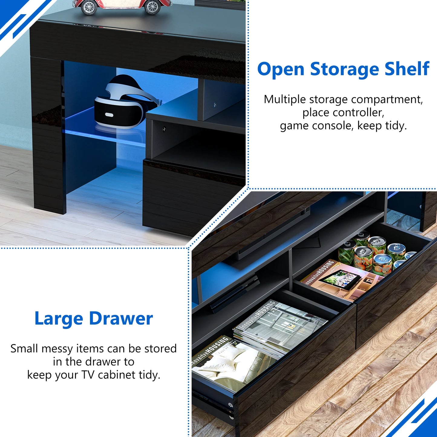 QiaoShiRen LED TV Stand With 20 Lighting Modes Storage Cabinet