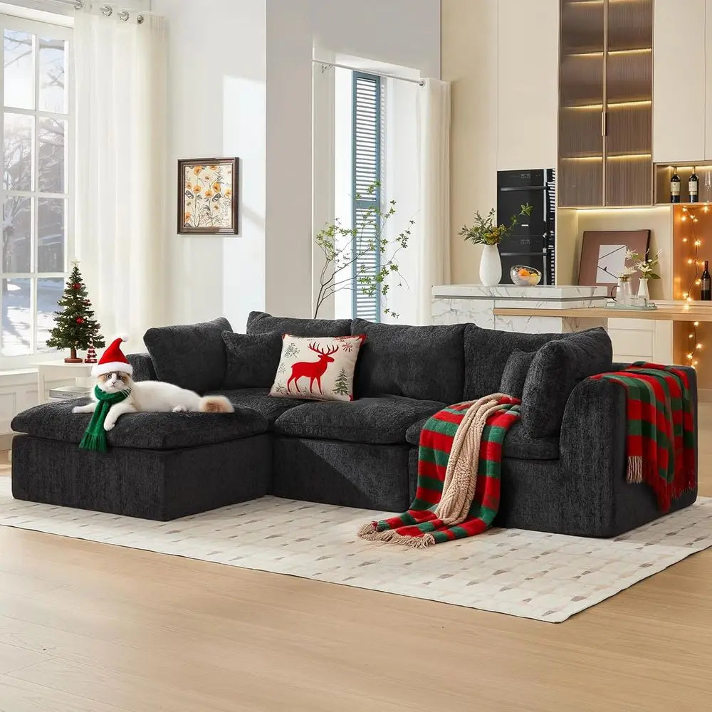 L Shaped Sectional Sofa With Ottoman For Living Room