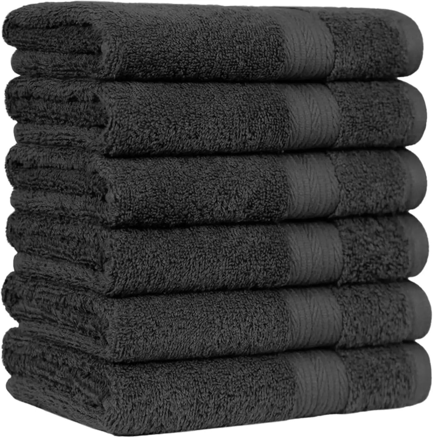 SUNTUG Basics 6 Piece Oversized 100% Cotton Bathroom Towel Set Fade Resistant Soft Absorbent 2 Bath 2 Hand 2 Washcloths Black