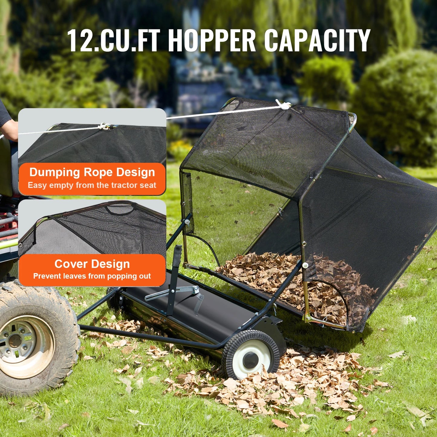 SucceBuy Lawn Sweeper Tow Behind Adjustable Height Heavy Duty