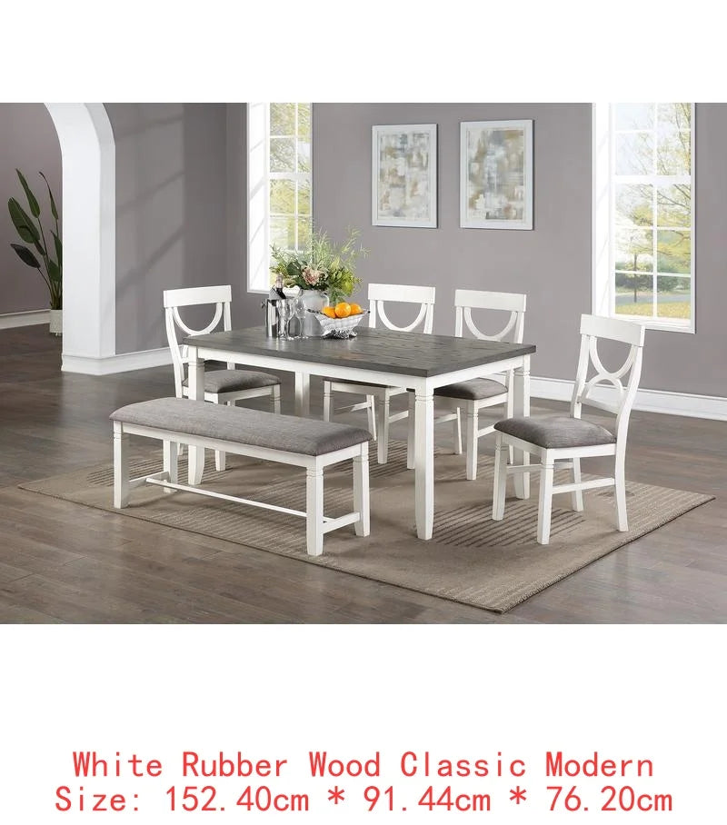 Dining Room Set Table Four Chairs Bench Rubberwood MDF