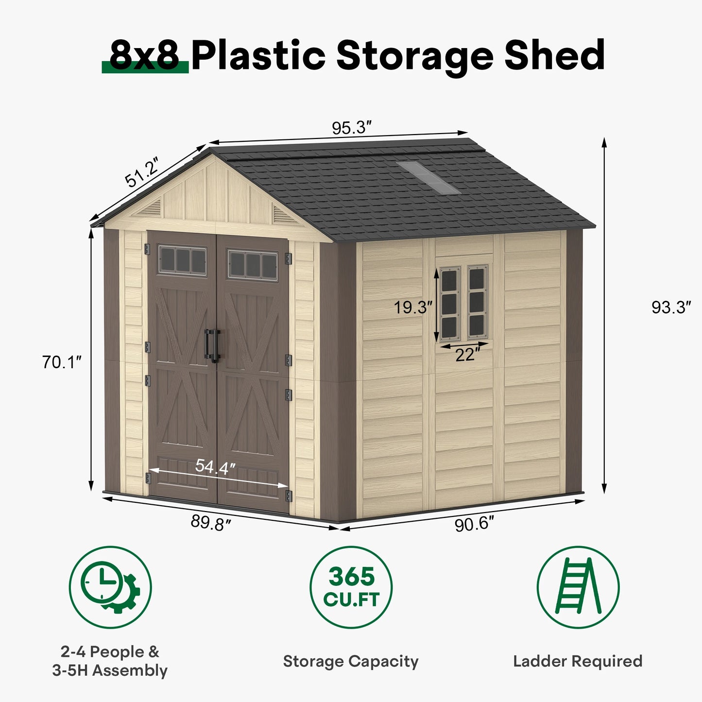 Evokeden Outdoor Plastic Storage Shed With Lockable Double Doors
