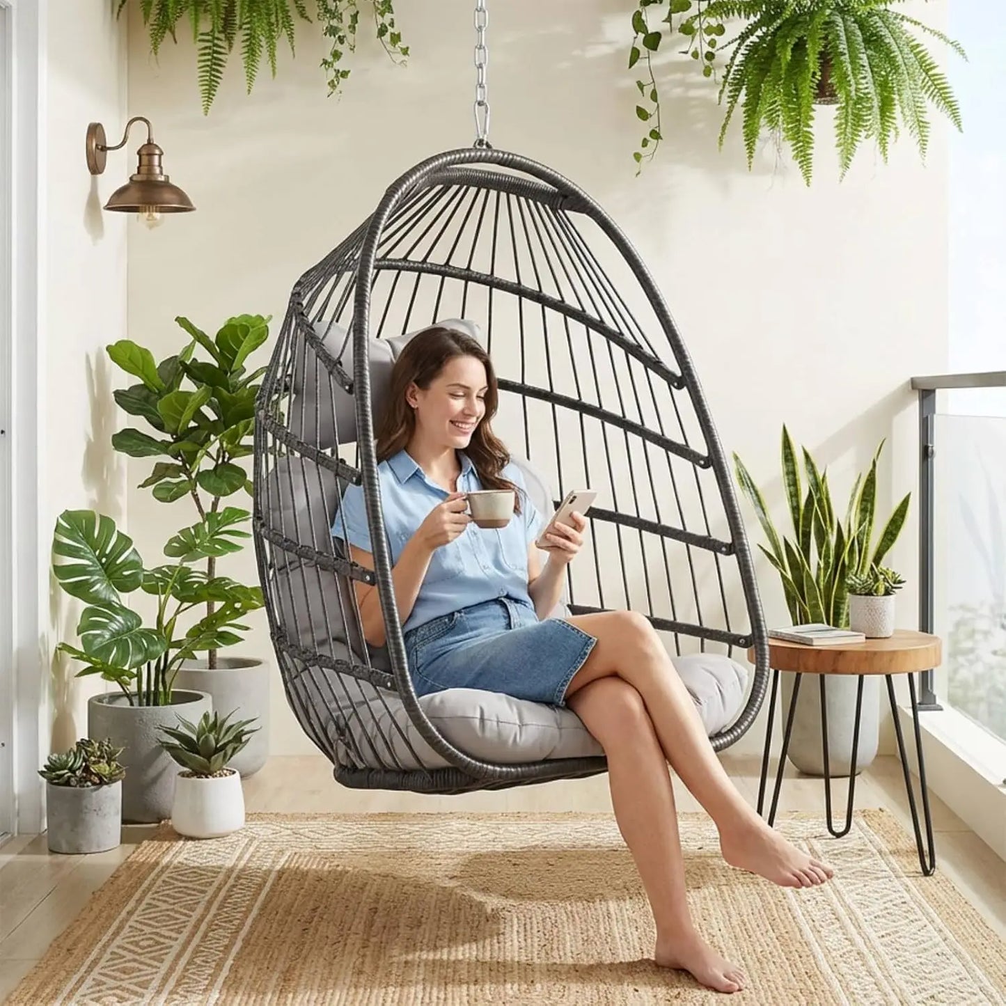 Egg Chair Swing Outdoor Wicker Hanging Chair With Stand