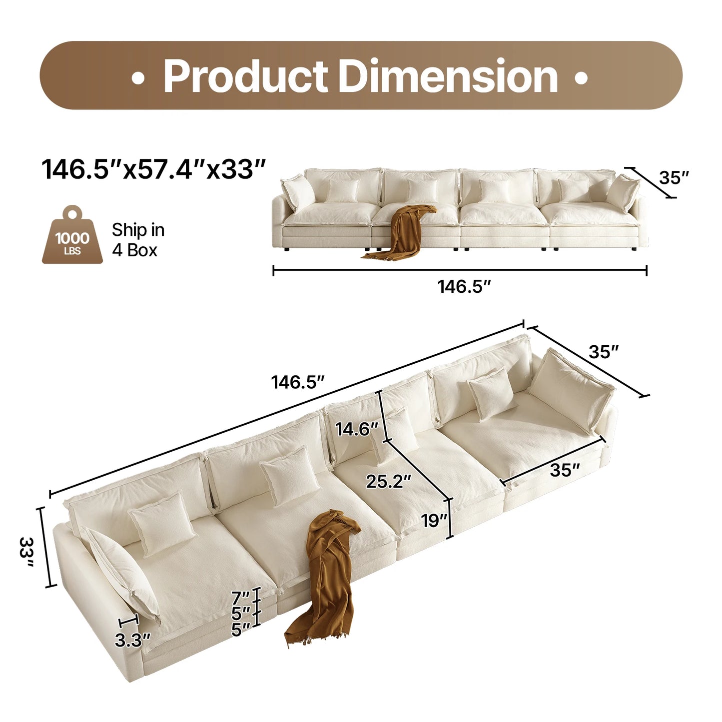 QWCCN L Shaped Modern Sofa Sectional Cloud Couch With Ottoman