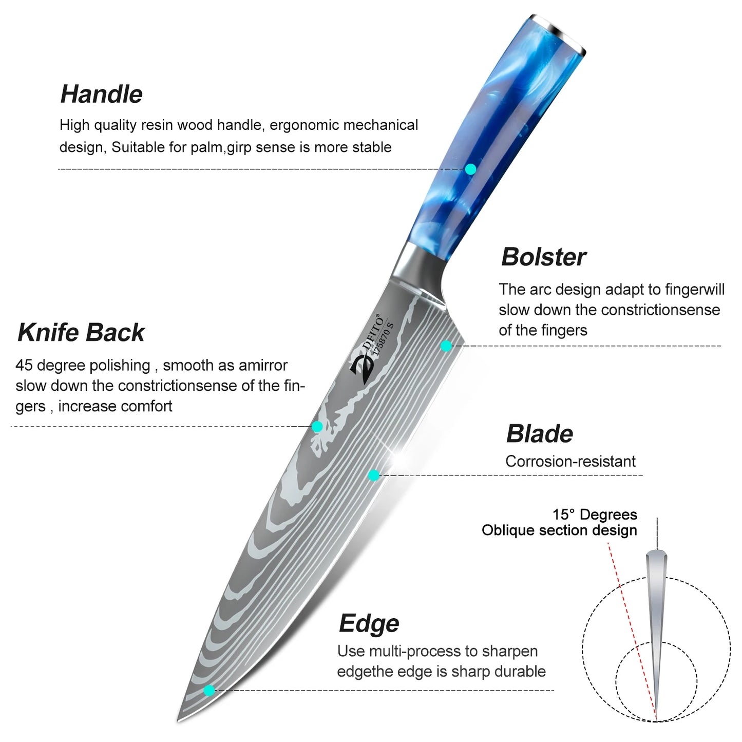 ZENG Stainless Steel Kitchen Knife Set Santoku Cleaver With Cover