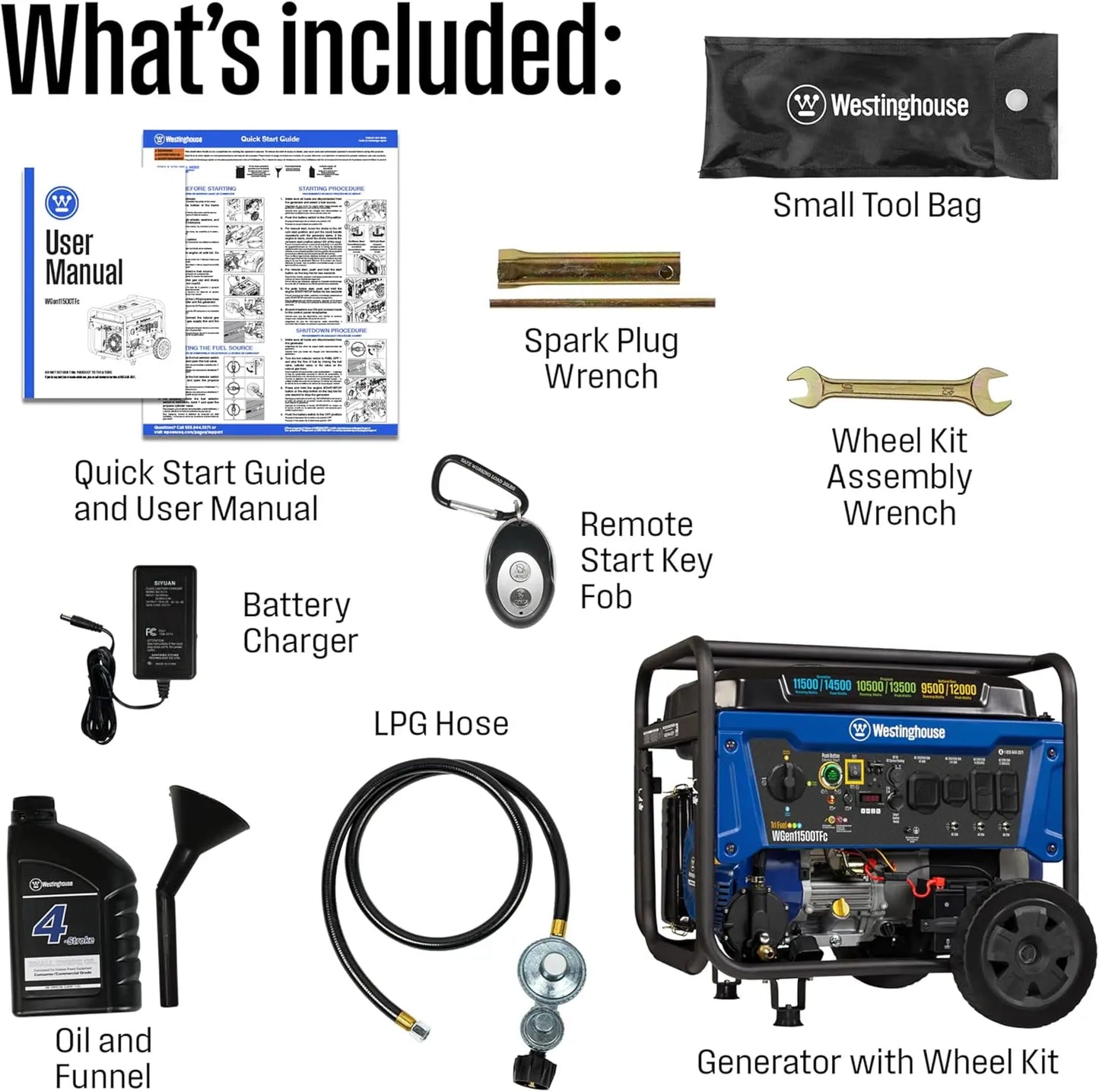 Tri Fuel Backup Portable Generator 14500 Peak Watt Remote Start