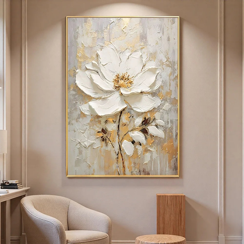 3D Textured Floral Oil Painting on Linen Canvas Unframed