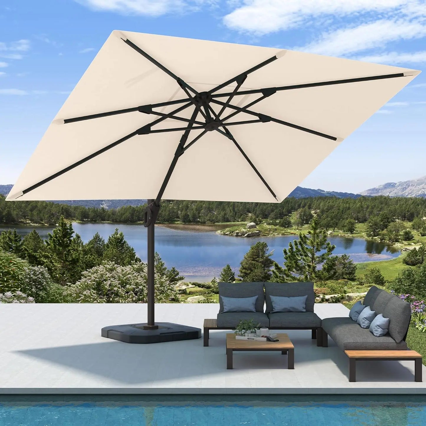 Cantilever Rectangular Patio Umbrella With Base Included And 7 Tilts