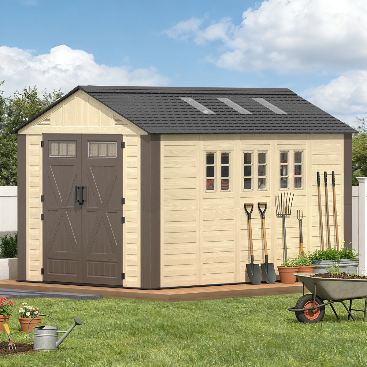 Evokeden Outdoor Plastic Storage Shed With Lockable Double Doors