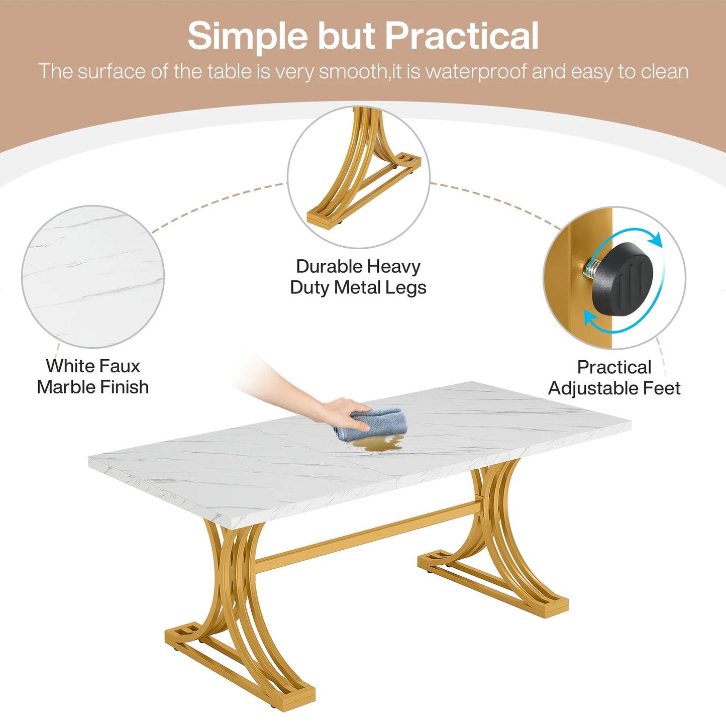 Tribesigns Rectangular Dining Table Modern Kitchen Table With Faux Marble Top