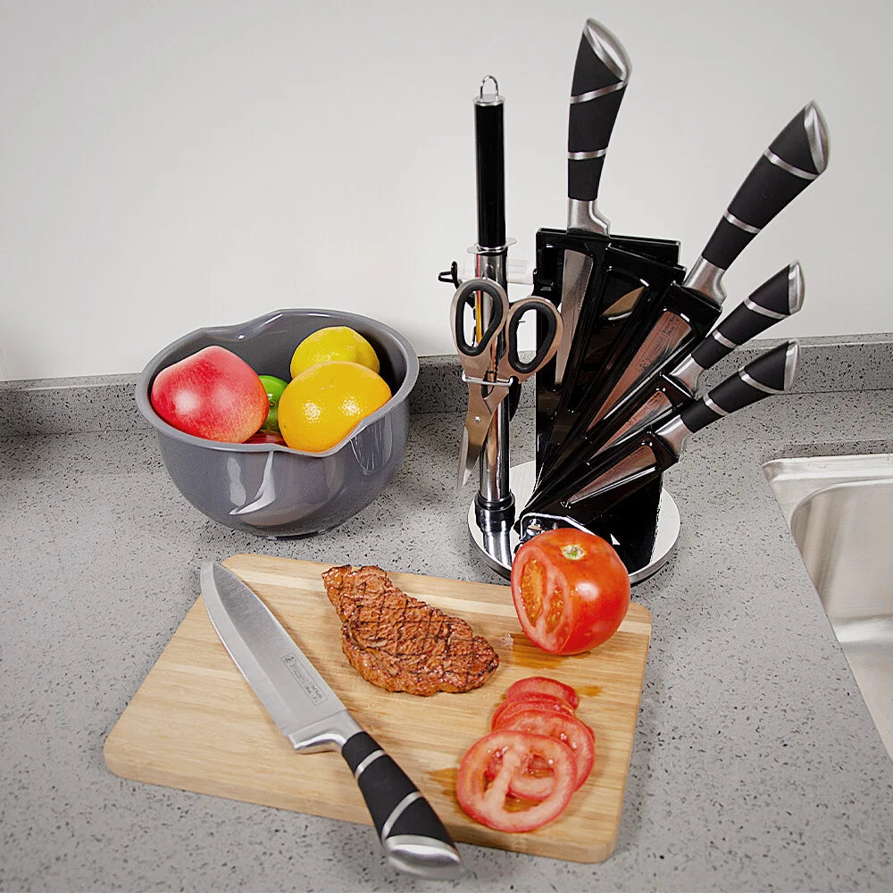 ZENG Stainless Steel Kitchen Knife Set With Sharpener And Nonstick Coating