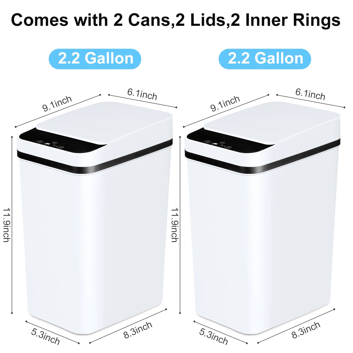 NONECN 2 Pack Bathroom Automatic Touchless Trash Cans With Lid