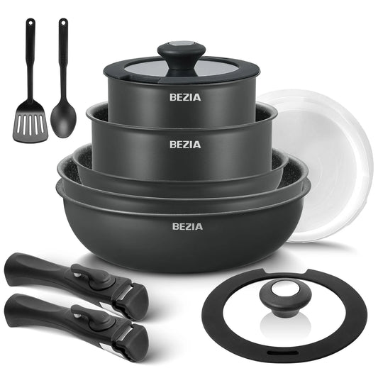 Induction Cookware Set 13 Piece Nonstick Pots and Pans with Removable Handles