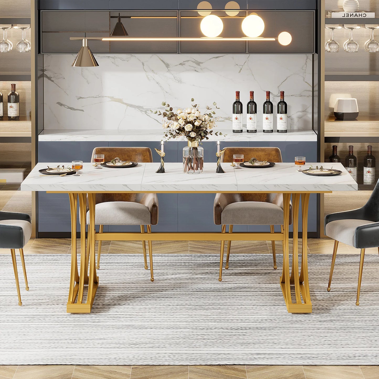 Tribesigns Rectangular Dining Table Modern Kitchen Table With Faux Marble Top