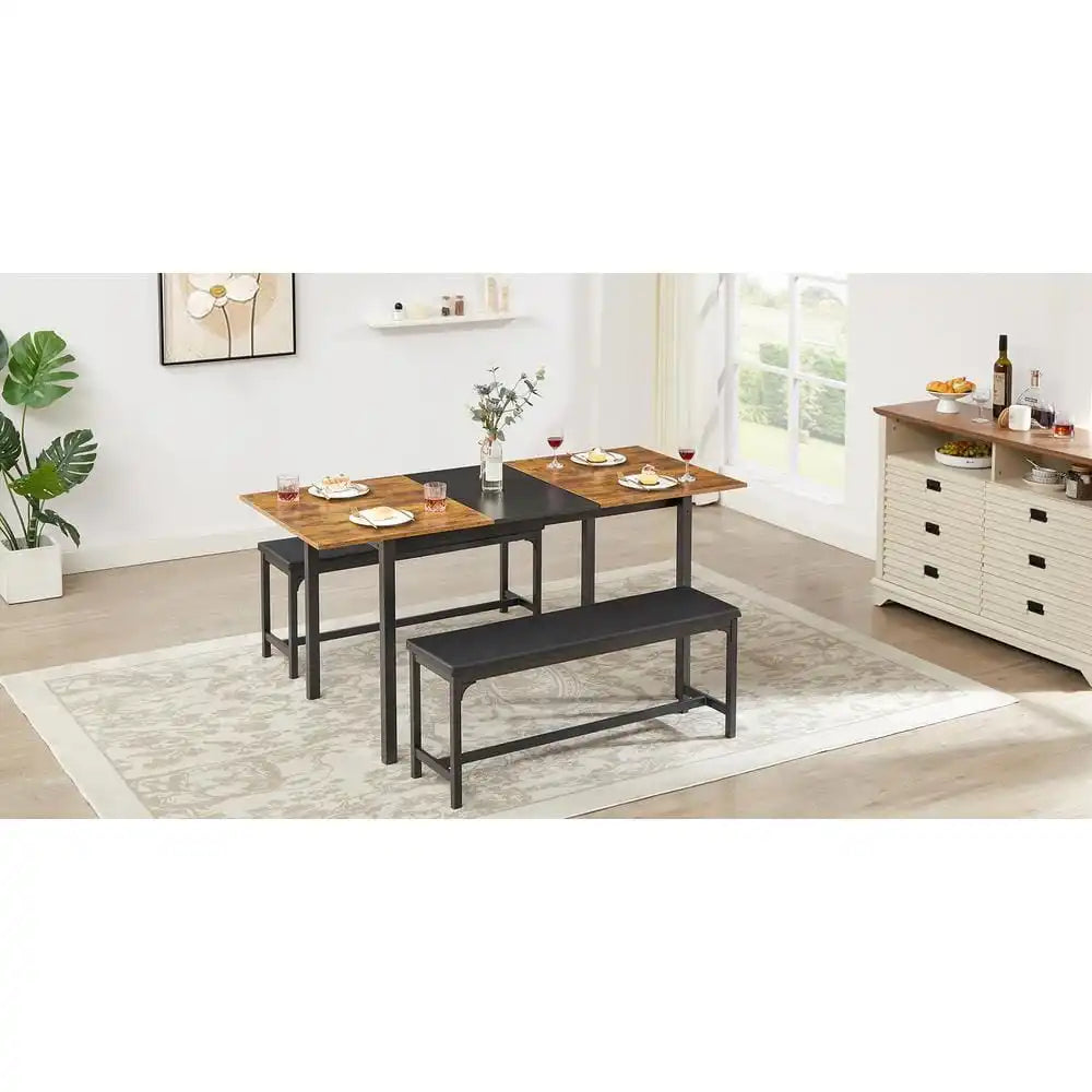 Extendable Dining Table With Benches And Chairs Set Modern Dining Room