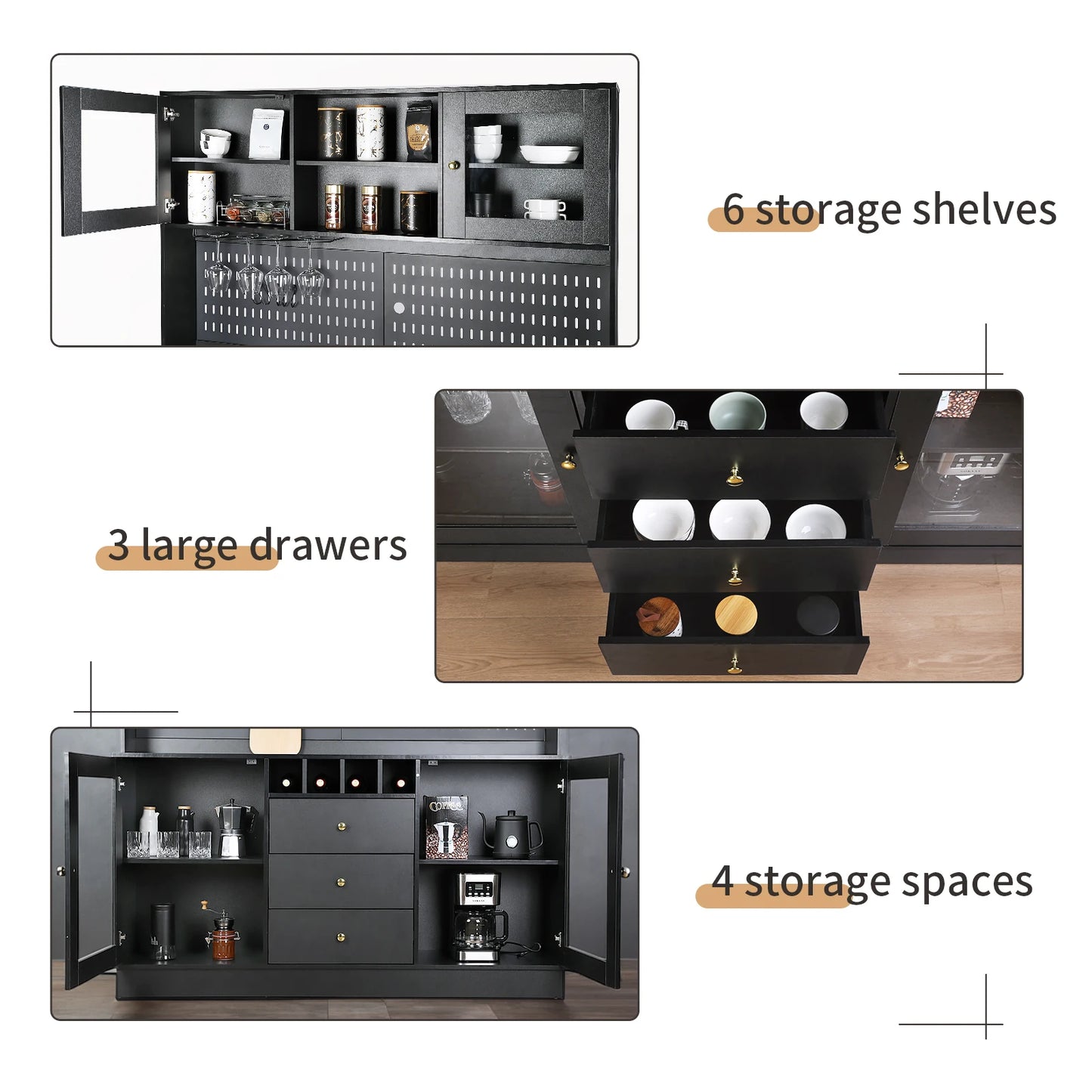 VOWNER Pantry Cabinet Freestanding Kitchen Storage Buffet Pegboard