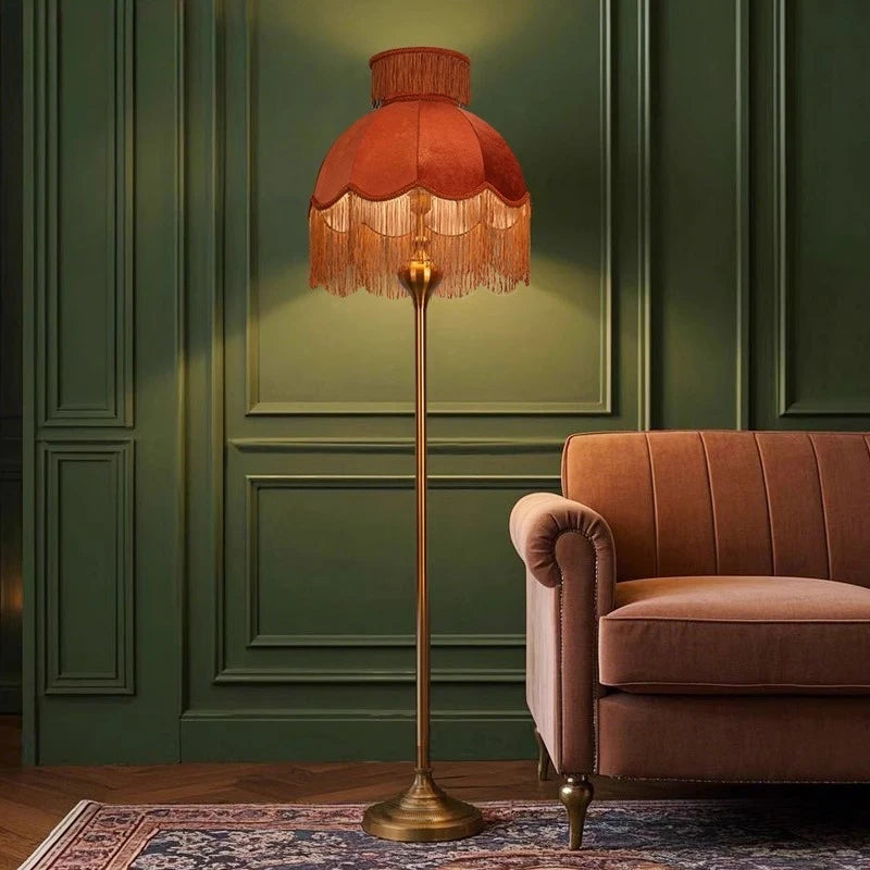 IWP French Tassel Velvet Floor Lamp With Handmade Retro Shade