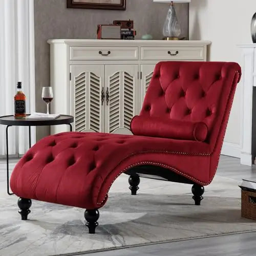 Velvet Chaise Lounge Indoor Upholstered Lounge Chair With Tufted Pillow