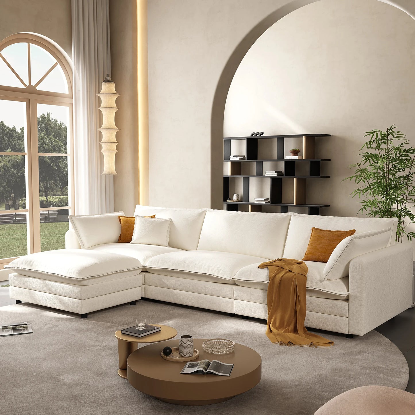 QWCCN Modern L Shaped Velvet Modular Sectional Sofa With Ottoman