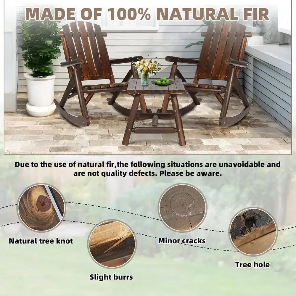 Rustic Wood Rocking Bistro Set With Chairs And Table