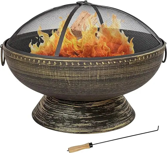Outdoor Fire Pit Wood Burning With Screen And Poker