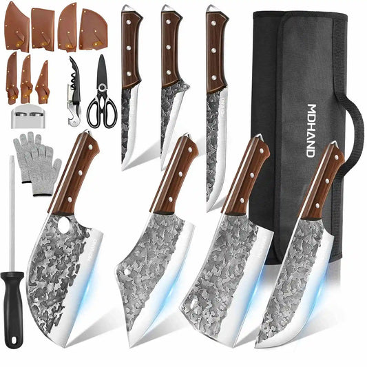 KEPEAK 14 Piece Knife Set With Roll Bag Stainless Steel