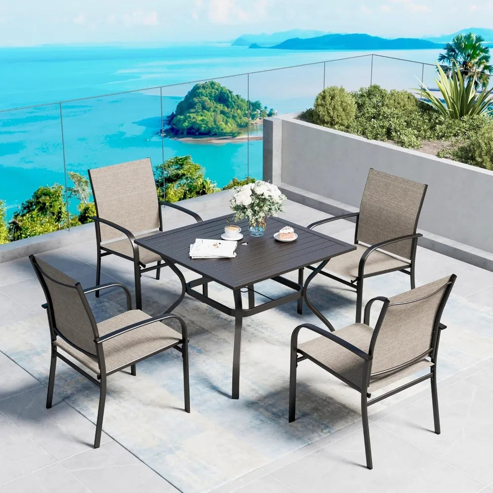 Patio Dining Set For 4 With Umbrella Hole And Chairs