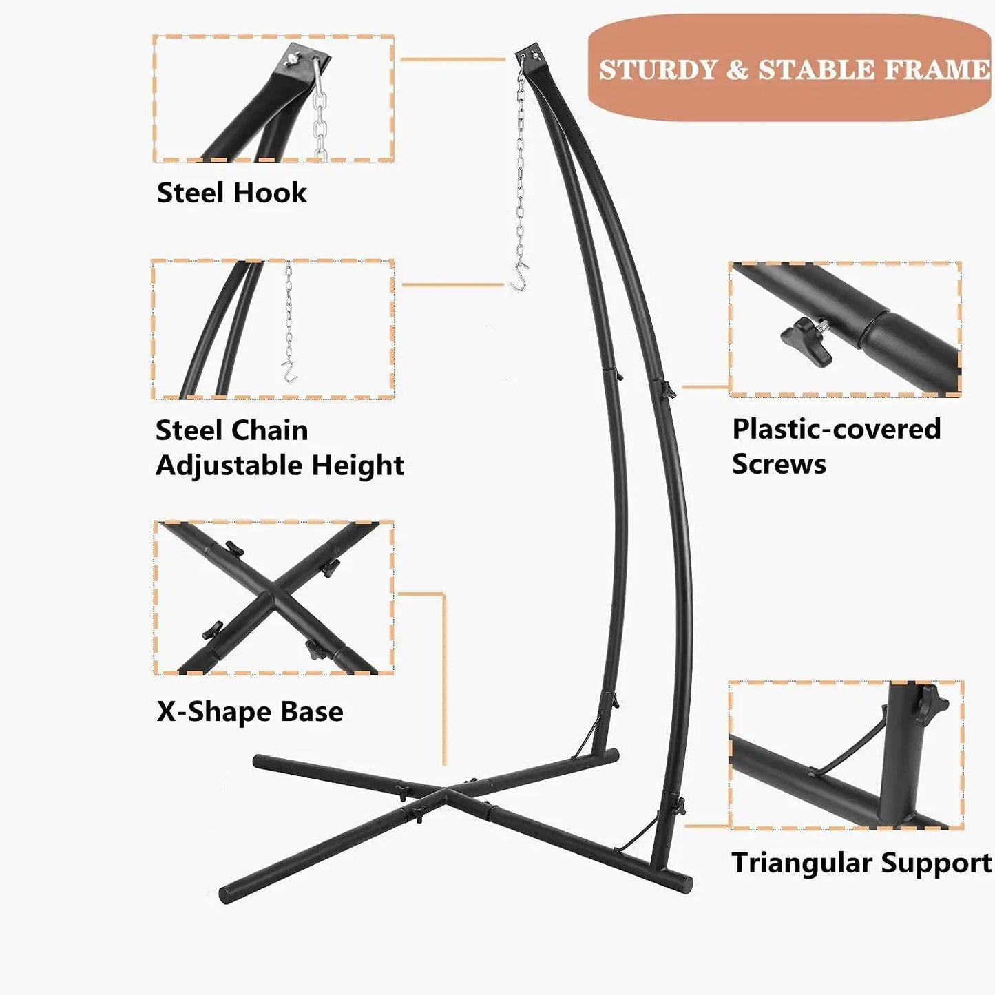 Hammock Chair Stand With Swing Chair LED Lights For Outdoors