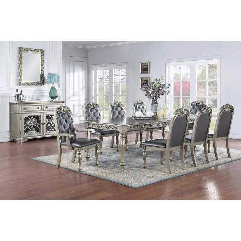 Formal Dining Table With Two Leaves Rubberwood Antique Design