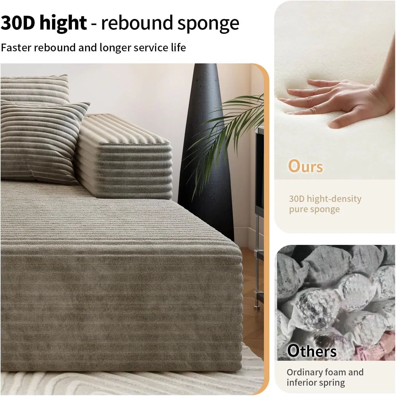 XPLVCN Modular Sectional Sofa With L Shaped Chaise Modern Upholstered