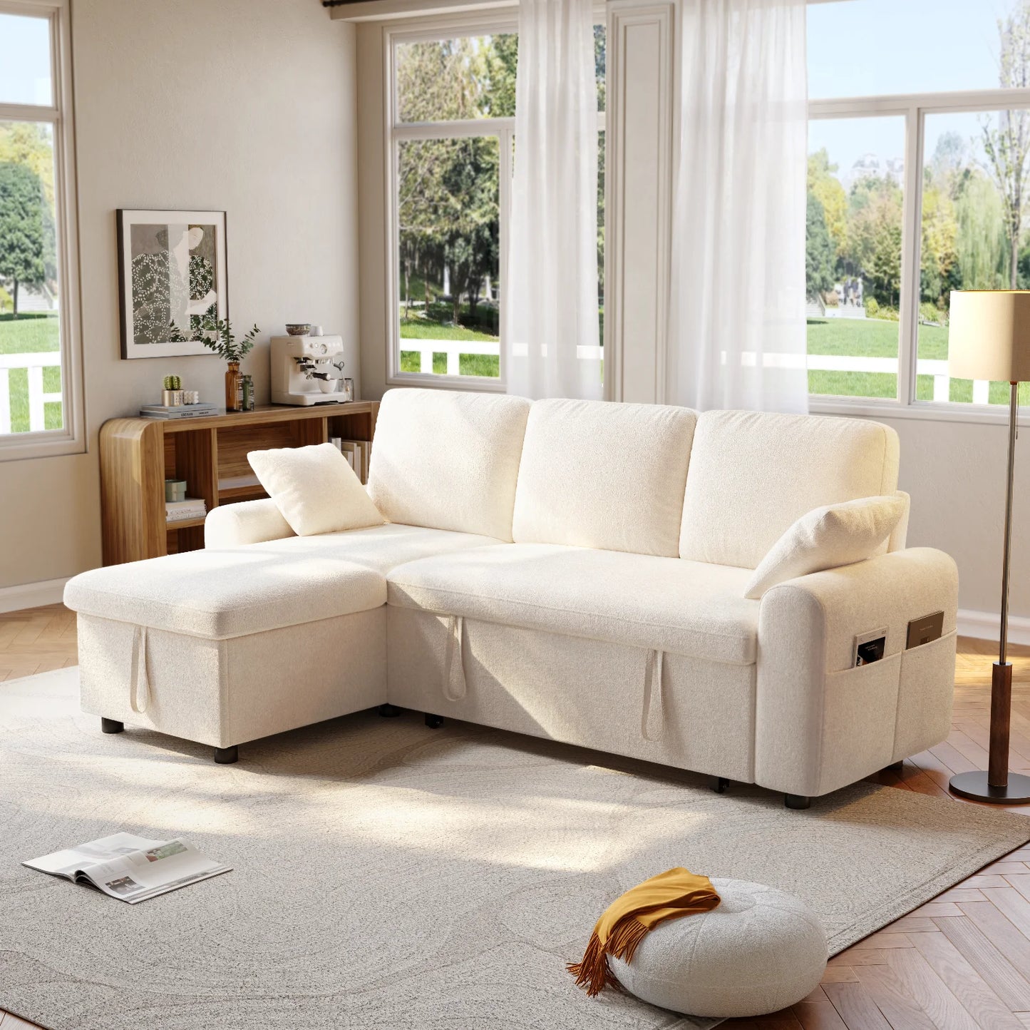 ONBRILLCN L Shaped Sleeper Sofa With Storage Chaise Built In Sleep Surface And Plush Comfort