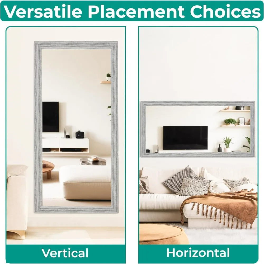 Farmhouse Full-Length Mirror with Wood Frame, Rustic 66x32 Large Floor Mirror, Elegant Full Body Standing