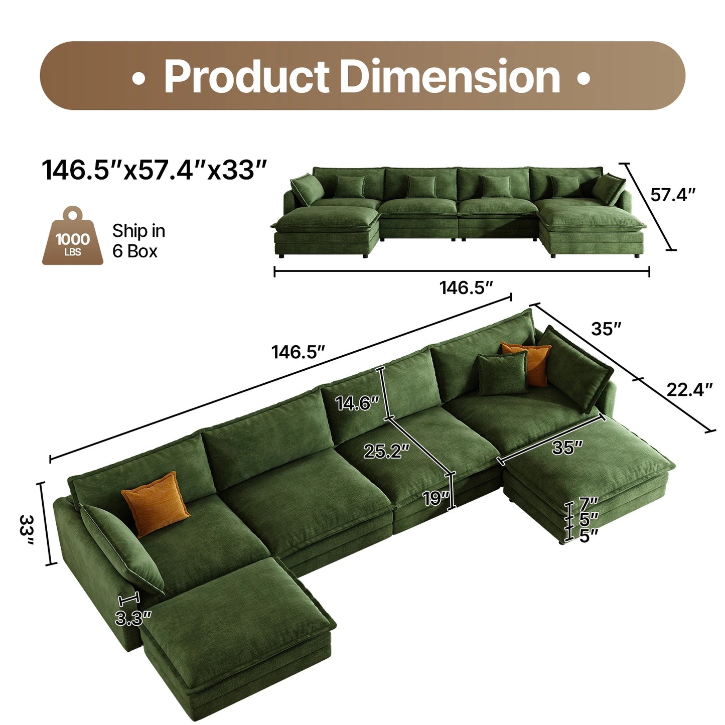 QWCCN L Shaped Modern Sofa Sectional Cloud Couch With Ottoman