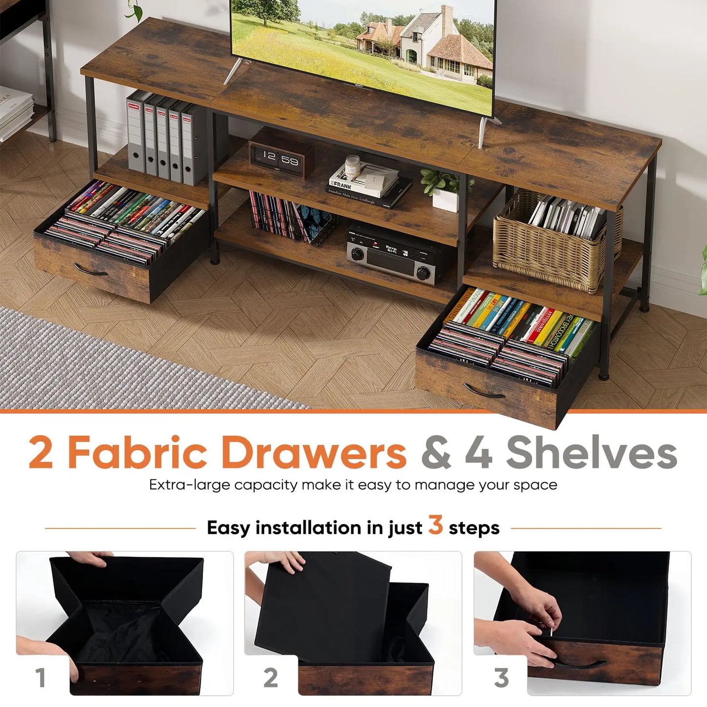 JHK Multifunctional Modular Wooden TV Stand Entertainment Center With ConcealedCableManagement