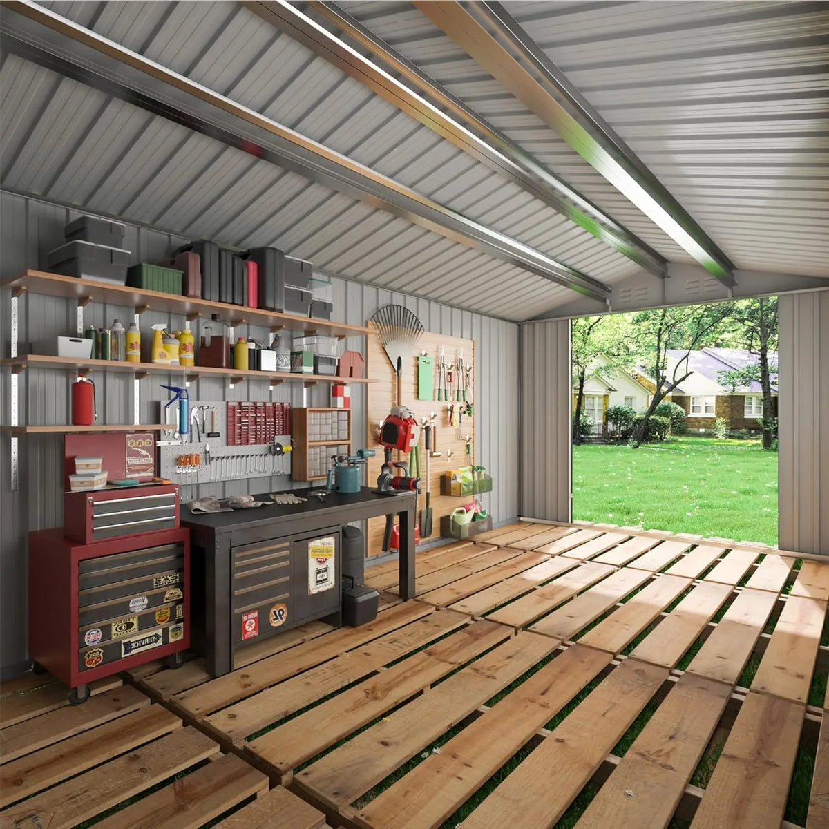 Vivat Heavy Duty Metal Outdoor Storage Shed With Lockable Door