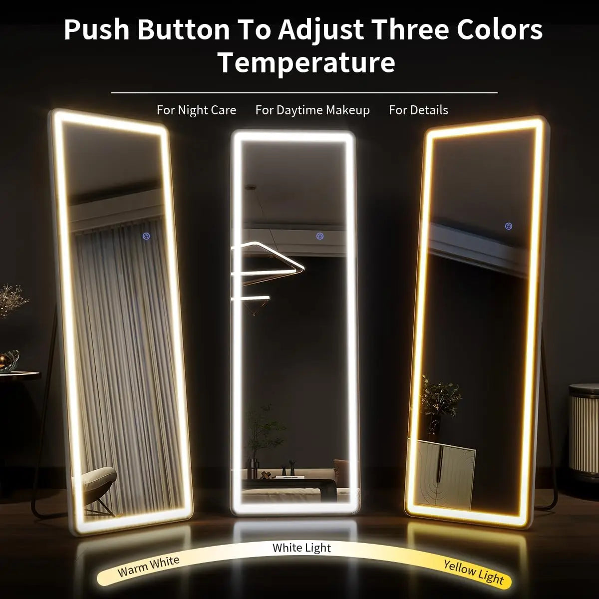 Koonmi Premium LED Contemporary Bedroom Mirror With Integrated Illumination Stand