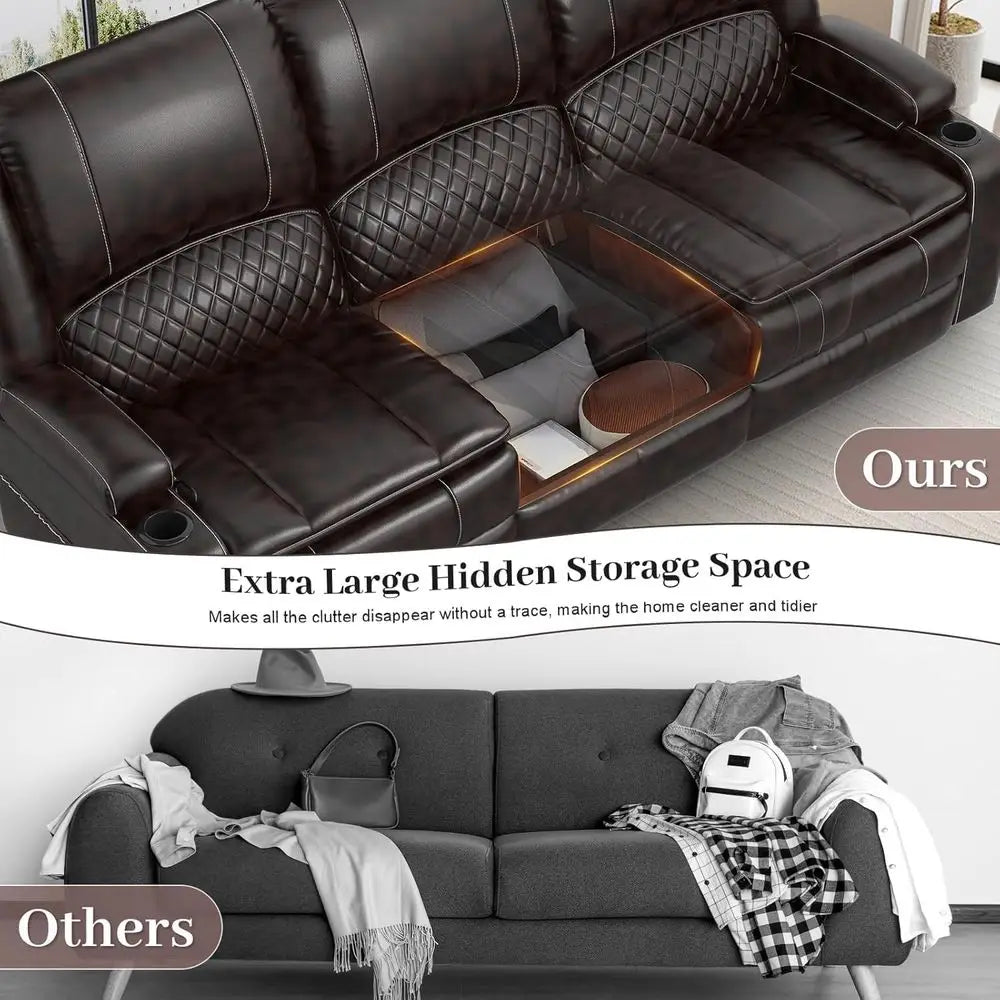 LISM Manual Reclining Sofa With Hidden Storage Center Seat