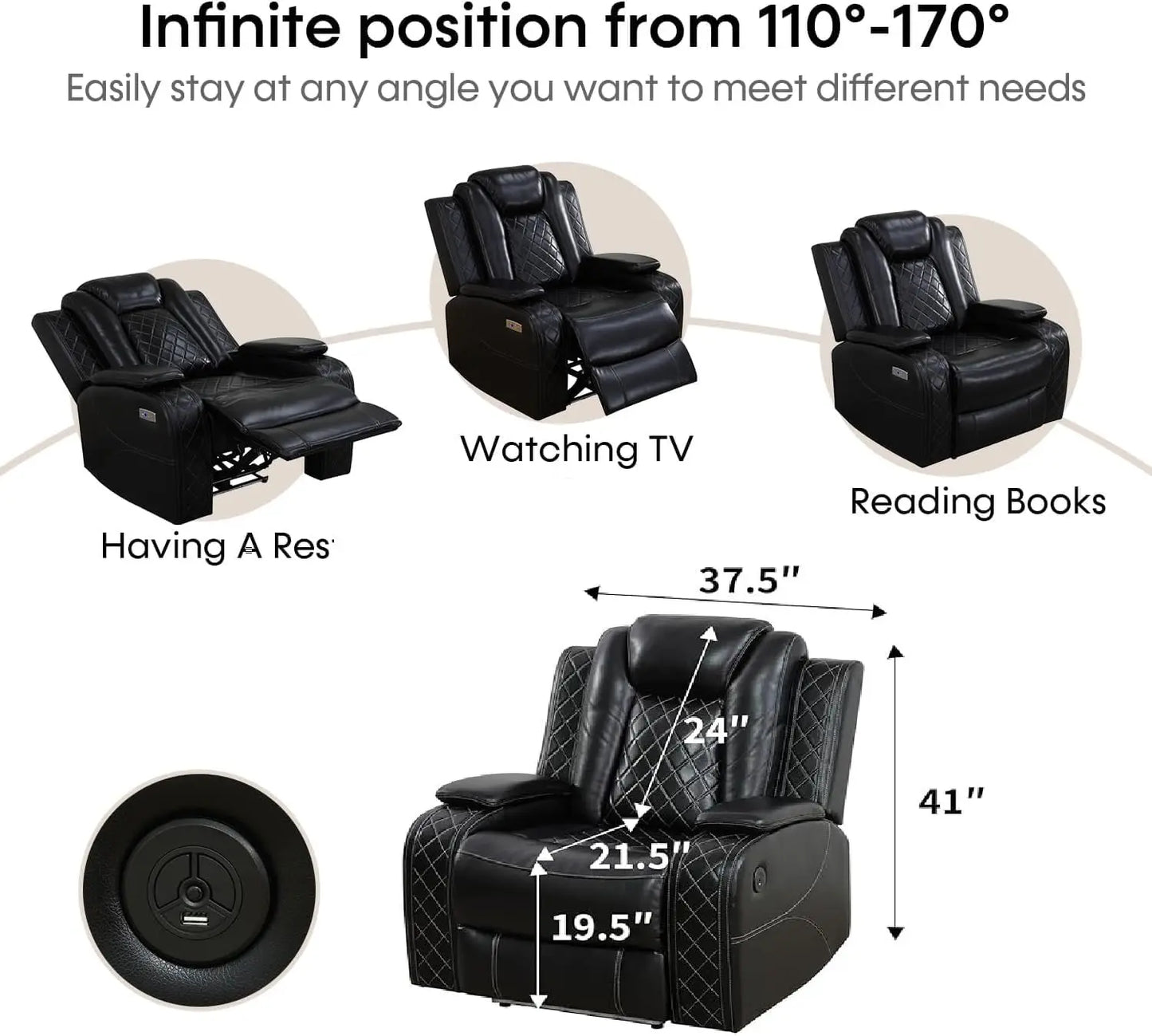 Power Recliner Sofa Sectional With LED Light Air Leather