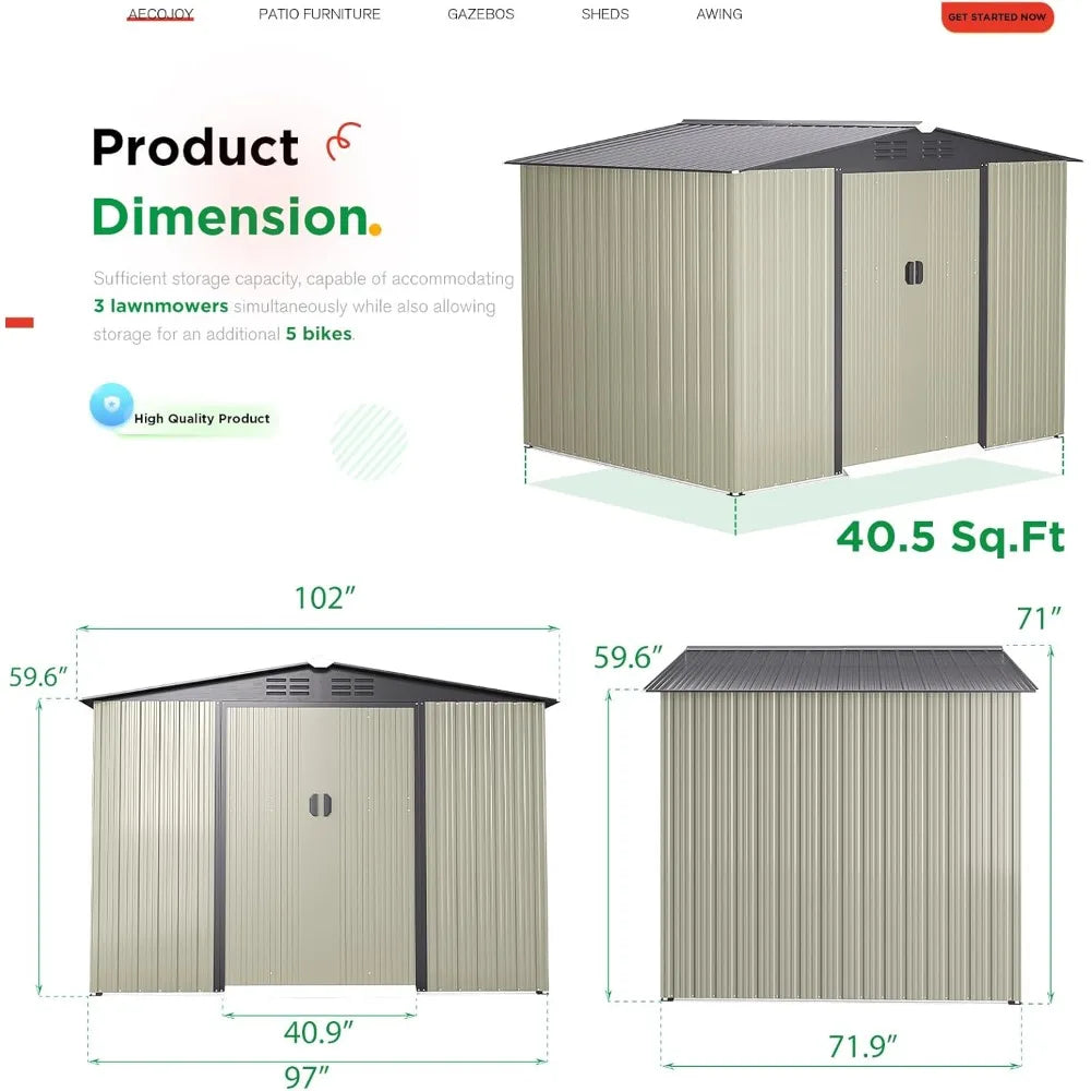 Outdoor Metal Storage Shed With Waterproof Weatherproof Construction Sliding Door