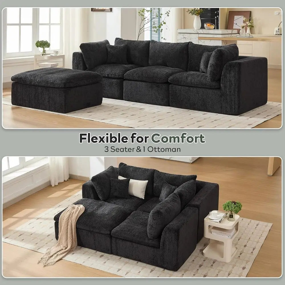 L Shaped Sectional Sofa With Ottoman For Living Room