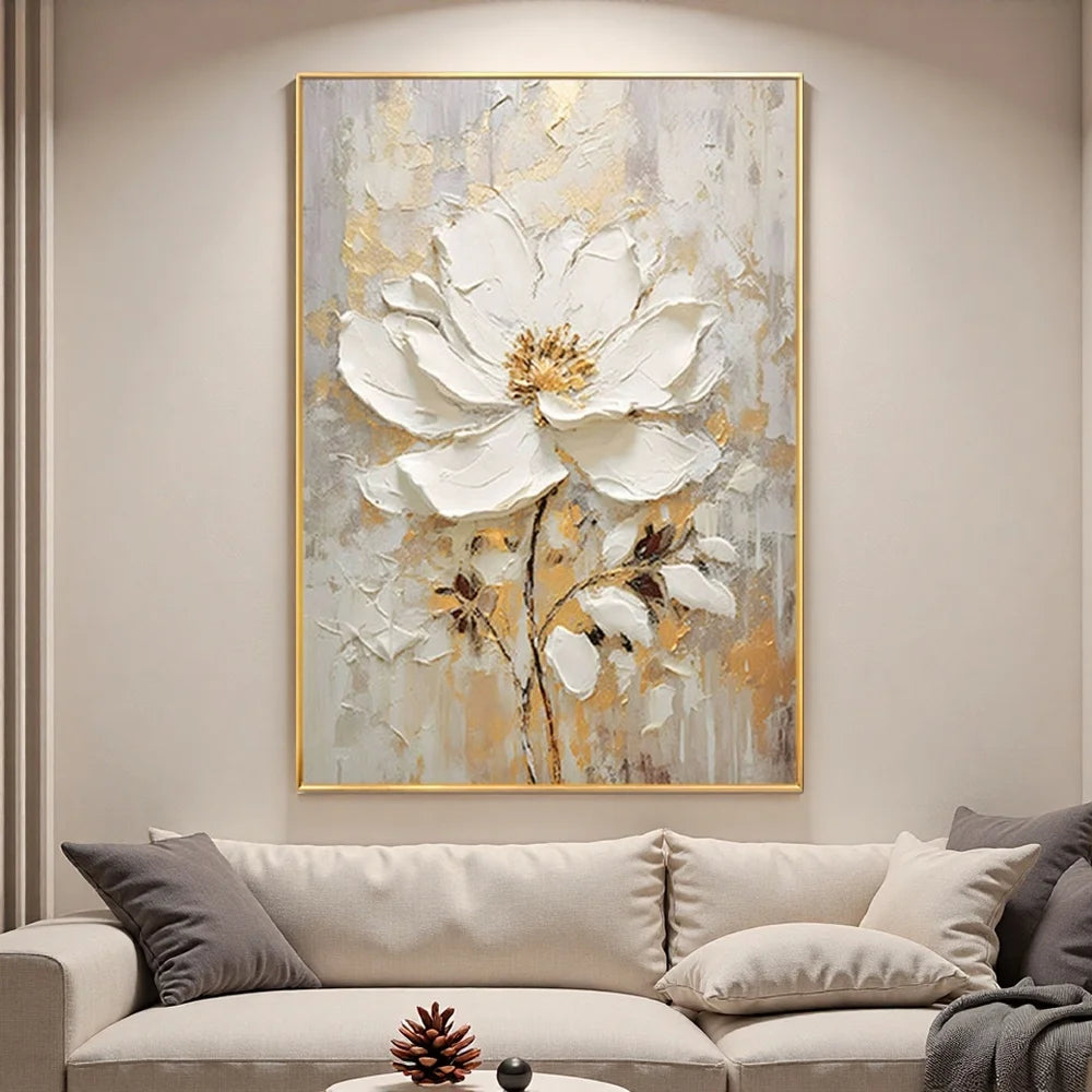 3D Textured Floral Oil Painting on Linen Canvas Unframed